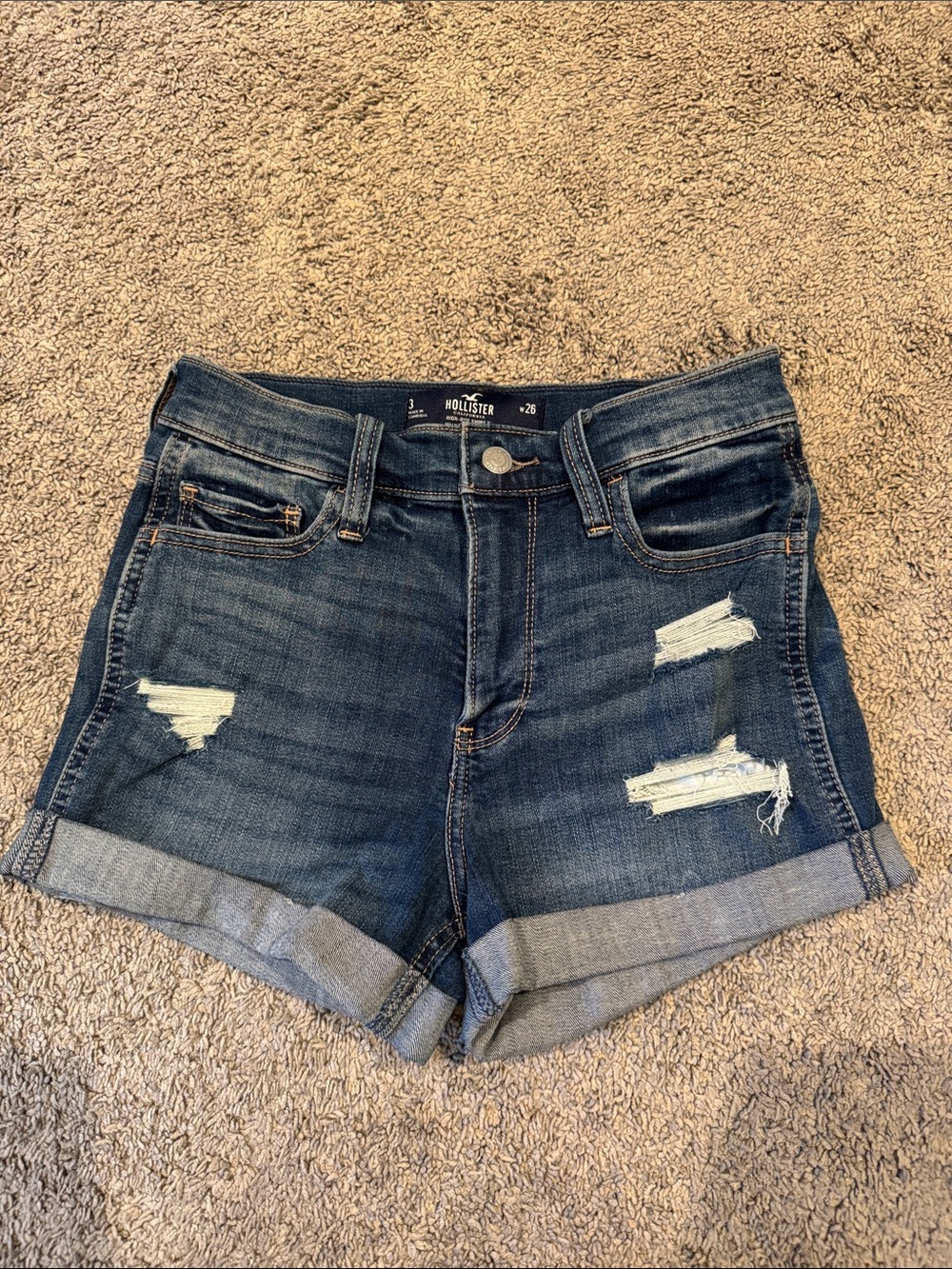 Hollister Medium Blue Distressed Cuffed Denim high Rise Shorts Size 3